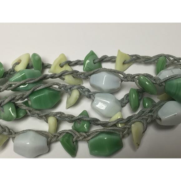 Glass Beaded Woven and Braided 5 Strand Bracelet Jade, White and Light Yellow - Picture 3 of 5